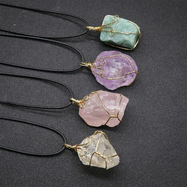 Natural Gemstone Necklace Chakra Stone Pendant Energy Healing Crystal with Chain 5