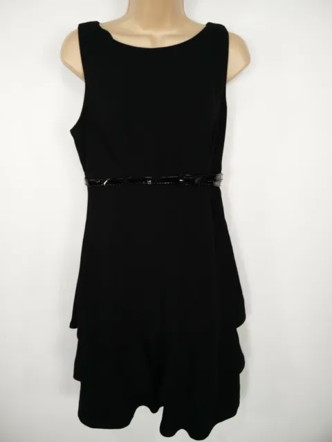 Womens Dorothy Perkins Uk Size 12 Black Sleeveless Layered Frill Sheath Dress