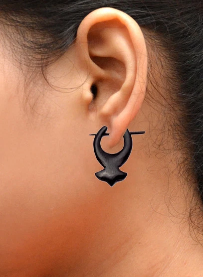 A Pair of Black Natural Wood USA Handmade Ebony Organic Wooden Earrings EAR387