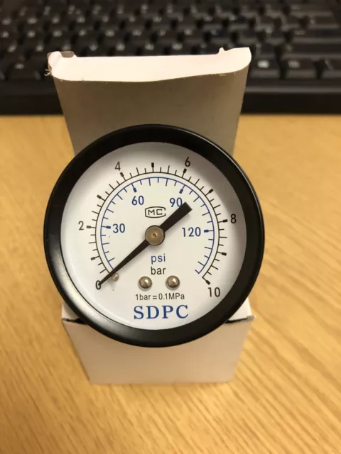 SDPC Air Pressure Gauge 1/8 BSPT Rear Entry 50mm 0-10 Bar