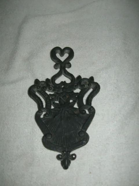 Vintage Black Cast Iron Trivet With Two Heats and Flower