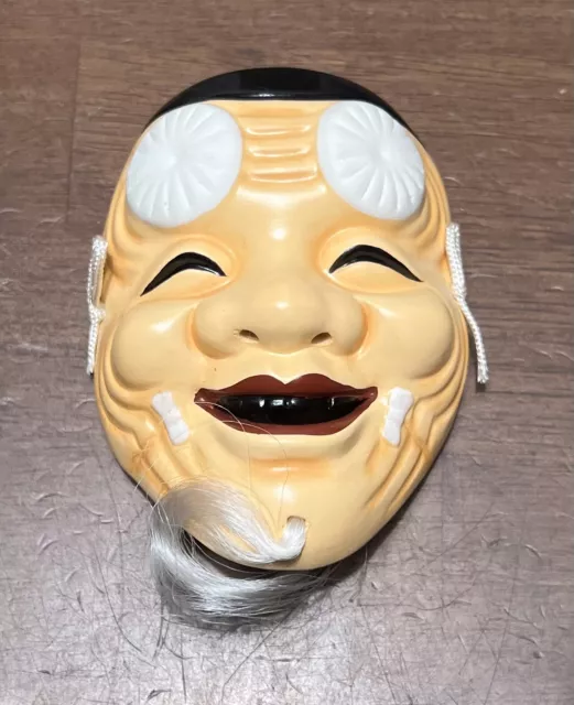 Vintage Japanese  Mask Kabuki Old Man Small Wall Hanger Decor In Original Box