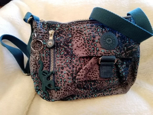 KIPLING JETI SHOULDER bag grey teal animal print 15.00 PicClick UK