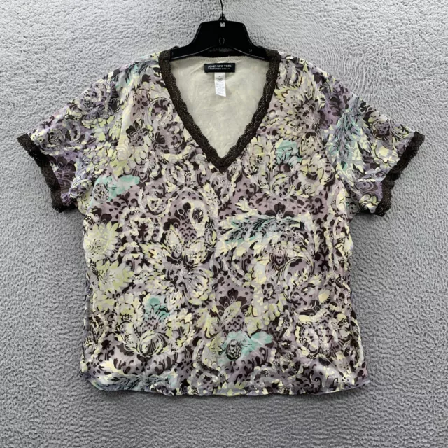 JONES NEW YORK Blouse Womens 3X Top Floral Short Sleeve Purple Brown