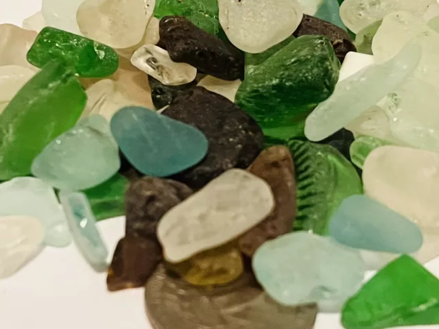 Mixed Lot Genuine Surf Tumbled Sea Beach Glass Jq Cq Bonfire Teal Rare