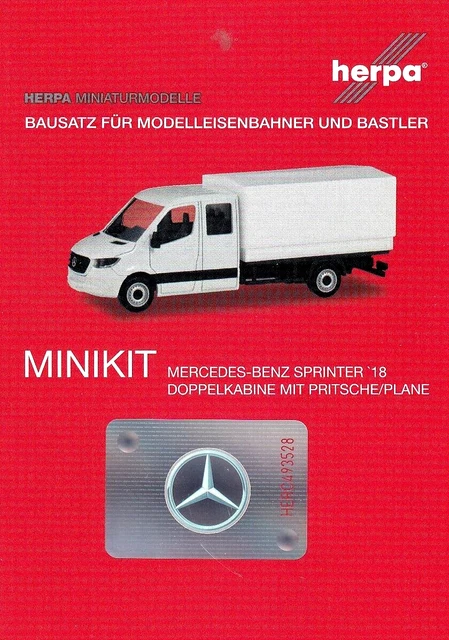 Herpa Modèles Miniatures 013499 Minikit : Mercedes-Benz Sprinter Nouvelle Cabine Double avec Plate-Forme Miniature, Blanche