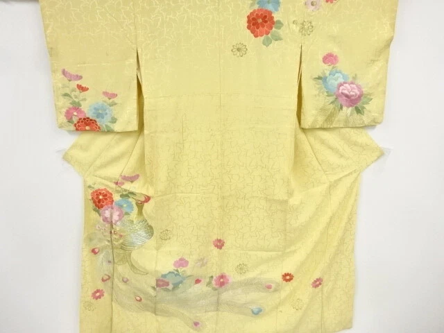 84735# Japanese Kimono / Antique Kimono / Embroidery / Peacock With Kiku