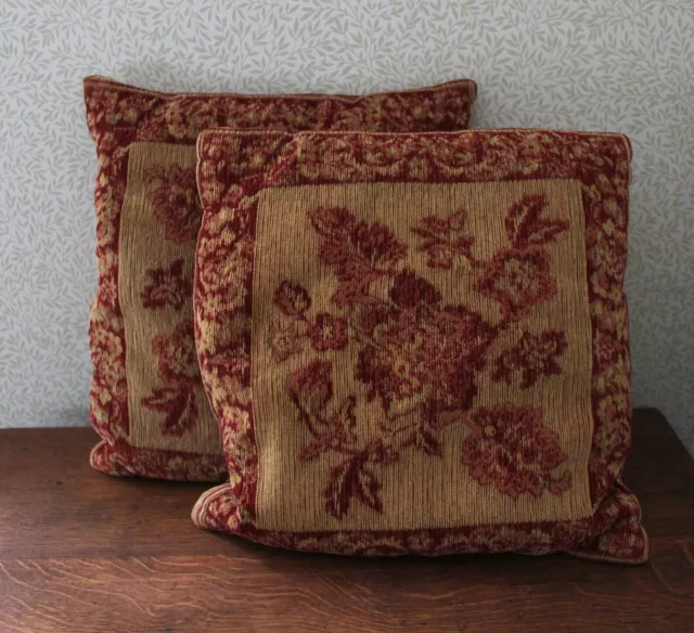 Pair of Vintage Floral Tapestry Scatter Cushions Romantic French Decor