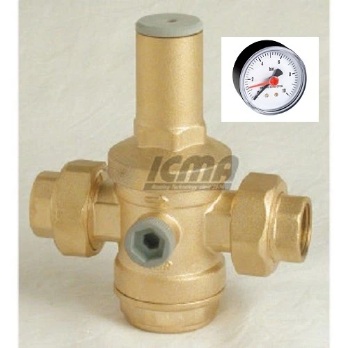 Riduttore Pressione Acqua 1/2" In Ottone - Regolatore Con Manometro Per Impianti Domestici