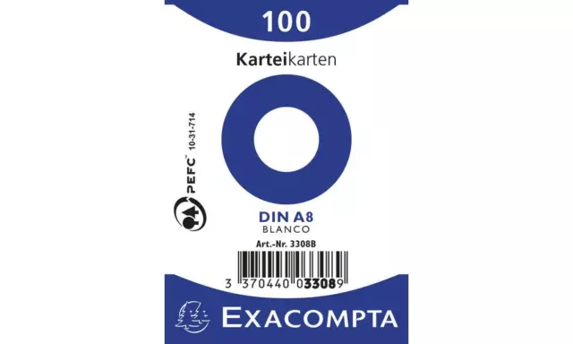 [Ref:3308B] EXACOMPTA Paquet 100 fiches Bristol non perforé A8 55x74mm Blanc