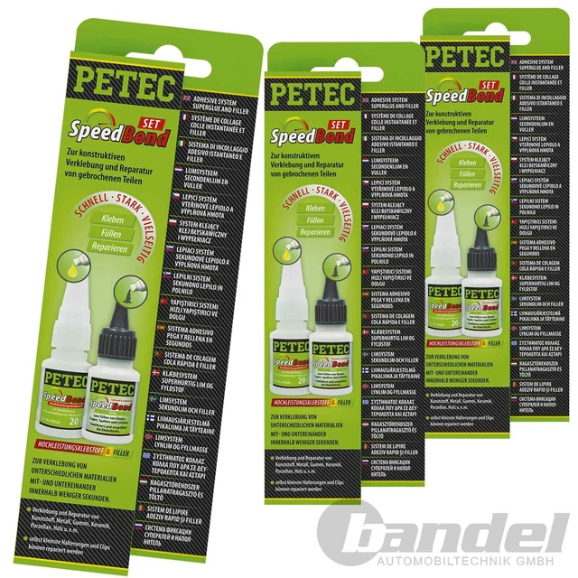 3x PETEC SPEED BOND SET ADESIVO AD ALTE PRESTAZIONI + FILLER SET RIPARAZIONE ADESIVO 93550
