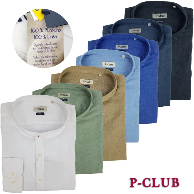 Chemise Homme Col Coréen Sorbino - Slim - Manches Longues - Taille XXL - Blanc/bleu