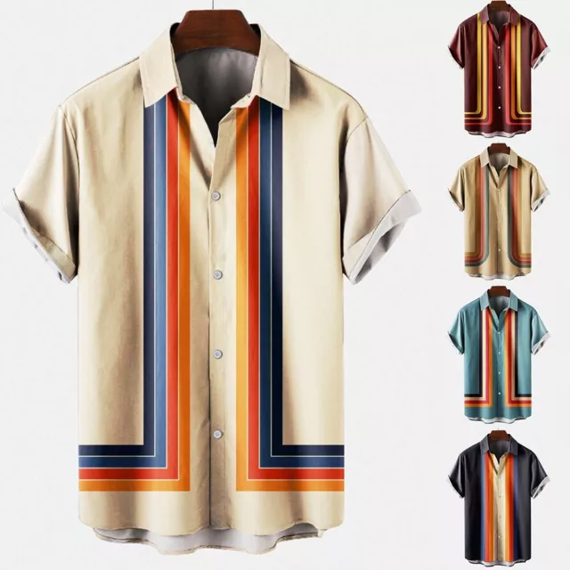 Chemise à rayures élégantes pour hommes à manches courtes à col boutonné h