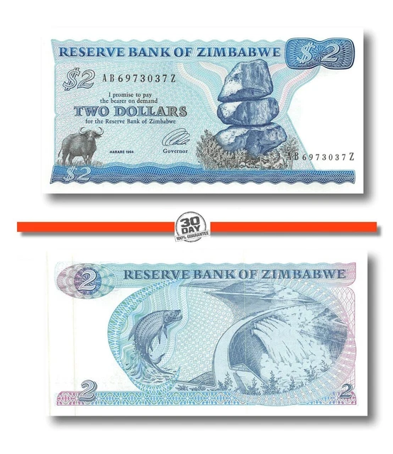 Zimbabwe 2 Dollars 1994 Unc Pn 1c , Banknote24