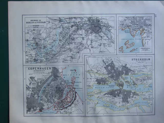 1900 Victorian Map ~ Berlin & Potsdam Stockholm Plan ~ Christiania Copenhagen