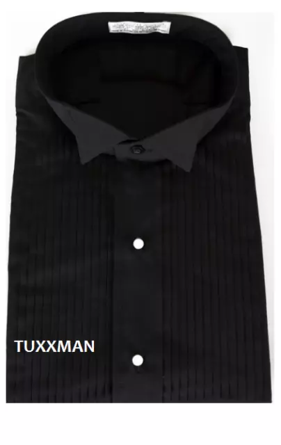 Used Black Tuxedo Shirt Wing Pleated Tux Poly Cotton Blend ALL SIZES TUXXMAN