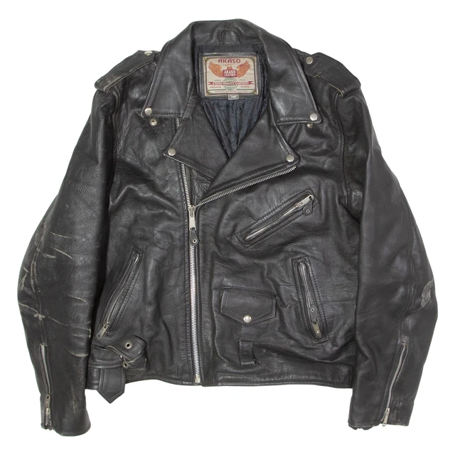 AKASO Leather Sports Jacket, Men's XL genuine leather black type Vintage Second Hand