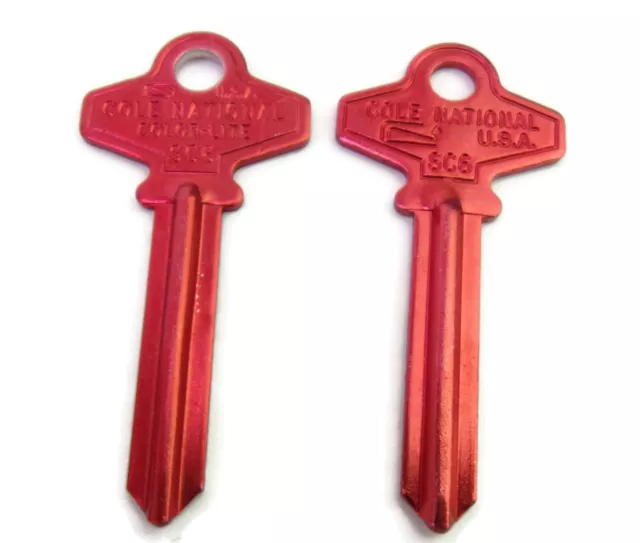 2-pcs SC6 RED Anodized Aluminum Key Blanks Cole National Color-Lite USA NOS