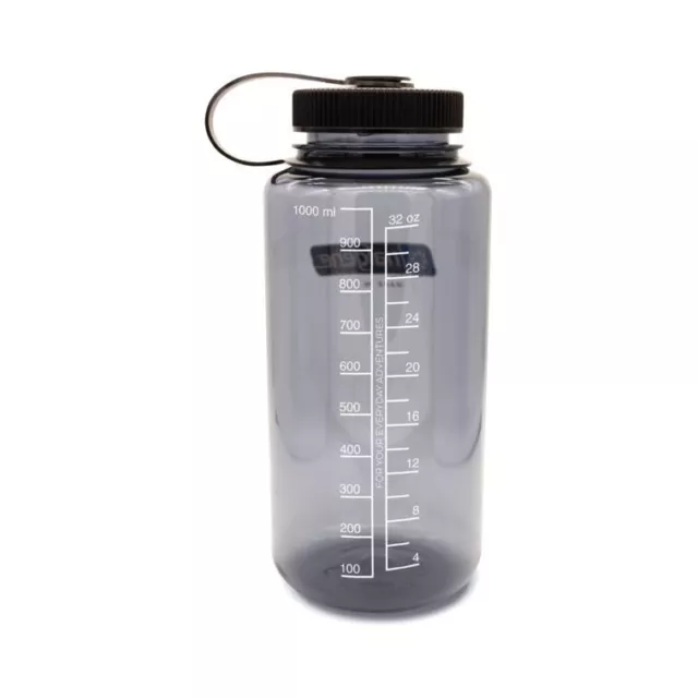 Nalgene Wide Mouth Sustain 32oz 1L Wasserflasche - grau mit schwarzer Kappe 2