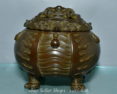 6.2” Collect Old Chinese Pure Bronze Dynasty Dragon Beast Incense Burner Censer