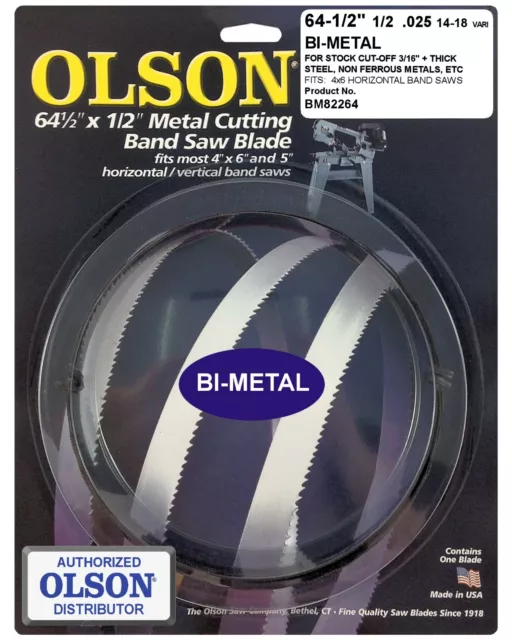 Olson Bi-Metal Metal Cutting Band Saw Blade 64-1/2" x 1/2", 14/18 Variable TPI