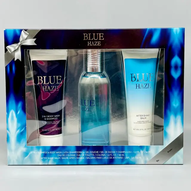 Blue Haze Parfum Baume Après-rasage, Shampooing Corps Lavage Cologne Set 3 Boîte