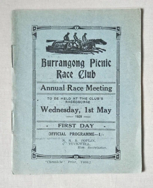 1929 Burrangong Picnic Race Club Milong Cup Meeting Official Race Programme 1929 Burrangong Picnic Race Club Milong Cup Meeting Official Race Programme