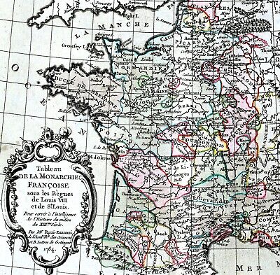 1766 Zannoni Map France Medieval 13th c. Louis VIII to Saint Louis IX 1180-1226 3