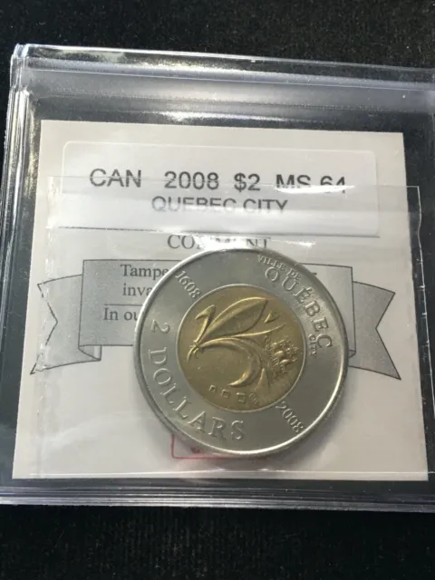 2008 Quebec's 400th, Coin Mart Graded Canadian, Toonie, Two Dollar, **MS-64**