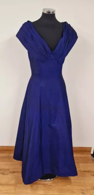 Vintage Monsun lila Kleid Gr. 12 Dämmerung Ballkleid schulterfrei Seide 80er Jahre LESEN