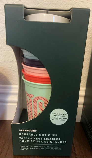 Starbucks - Reusable Hot Cups - 6 Pack - 2020 Holiday Color Changing Candy Cane