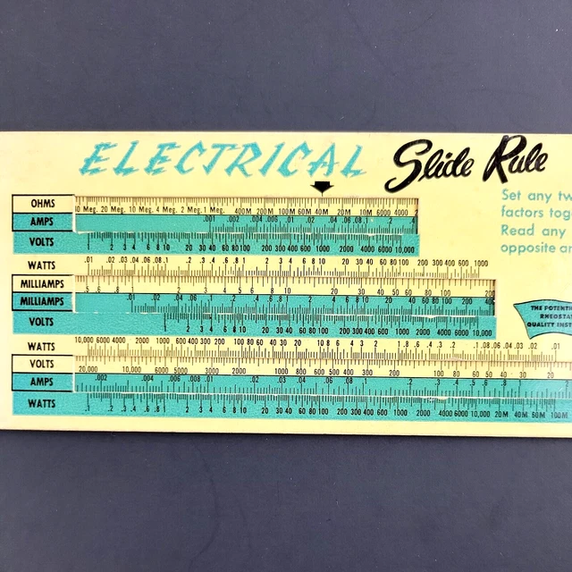 HELIPOT ELECTRICAL SLIDE Rule Chart Vintage 1951 Perrygraf Ohms Amps