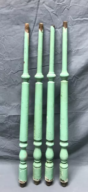 Set 4 Antique Turned 27" Wood Spindles Shabby Apple Green Chic VTG Old 67-23B