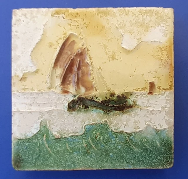 Porceleyne Fles Masonary tile sailing boat 10x10 Royal Delft (P166-33) RARE