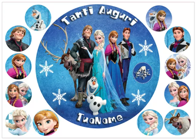 Cialda FROZEN Decorazione Torta Ostia o Zucchero PERSONALIZZATA Cup Cake