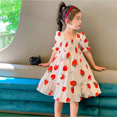 Baby Kids Girl Strawberry Ruched Dress Beach Holiday Princess Dress Clothes