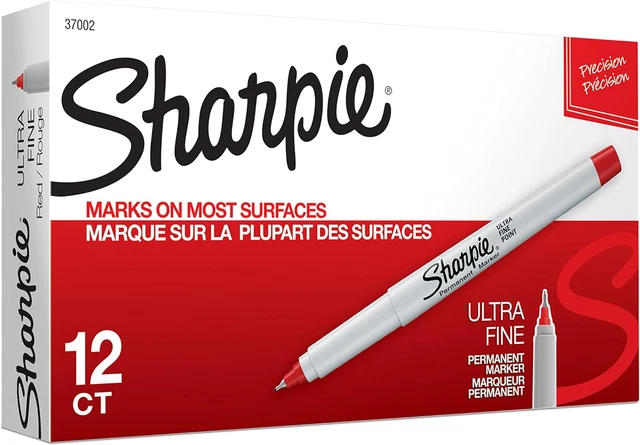 37002 Permanent Markers, Ultra Fine Point, Red, 12 Count