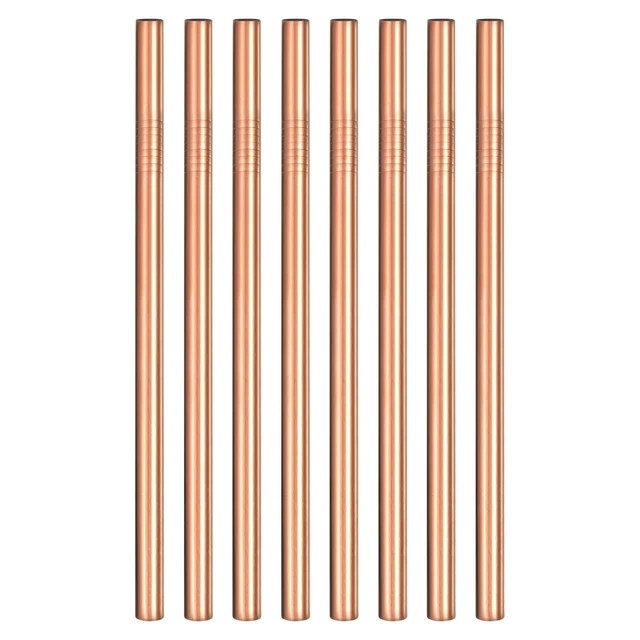 8Pcs 8.46" Long Stainless Steel Straight Straws for Travel Mugs(Rose Gold)