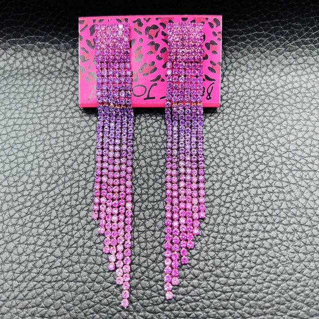 Betsey Johnson Colorful Gradual Change Crystal Long Tassels Dangle Earrings