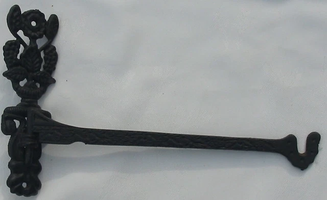 Vtg Cast Iron Black Decorative 2 Pc Swivel Hook Wall Bracket Grape Leaves Flower