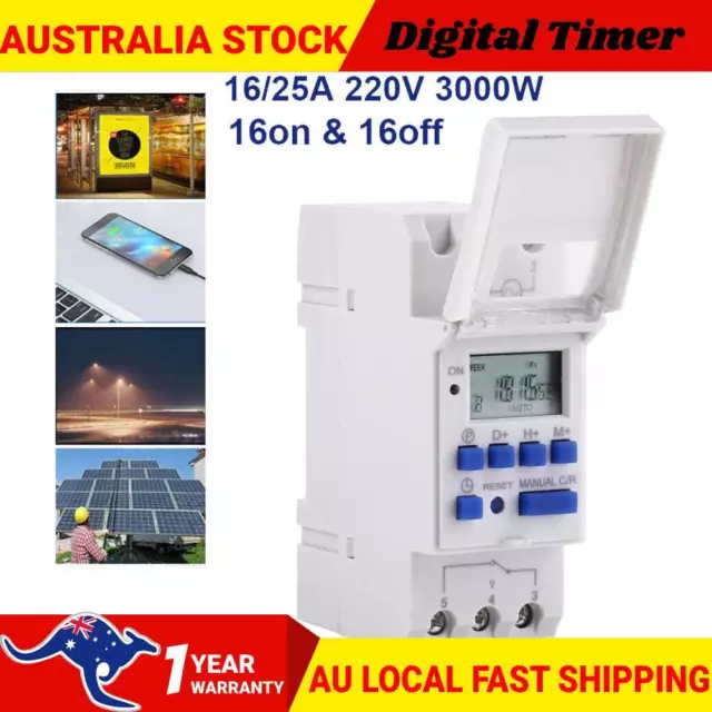 AC 220V Digital LCD Power Programmable DIN Rail Timer Time Switch Relay AU Stock