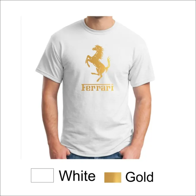 T-SHIRT with Prancing Horse Ferrari Silver or Gold  Logo 1 color