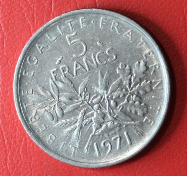 * 1971 5 Franc Republic France Nice Nickel World Coin #Dp43