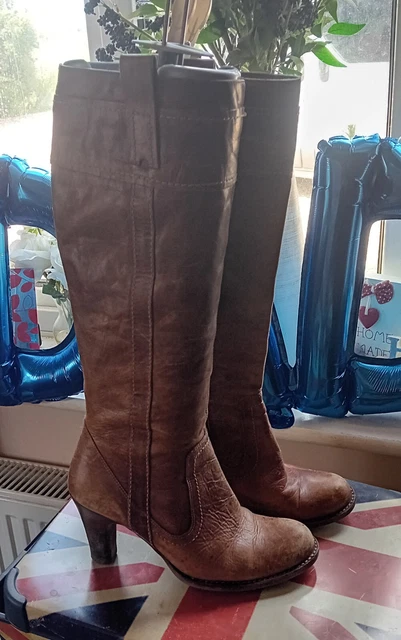 Vintage Tan Leather Moc Toe Tall Boots – 70s Nautical Style Size 37