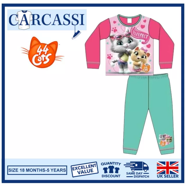 44 Cats Pyjamas Childrens Kids Girls Pink Blue PJs Age 18 Months- 5 Years