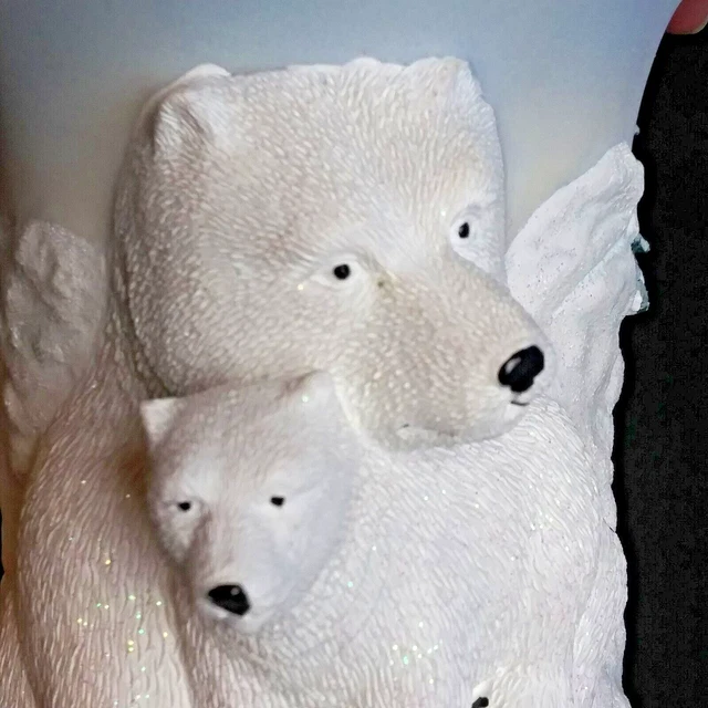 New Winter Frost Polar Bear Pillar Candle Holder w Candle No Box by Pfaltzgraff