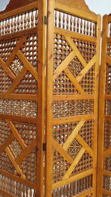 Large mousharabiah artwork moroccan room divider wooden panels hand carved indoo 6