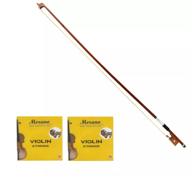 Merano Violin Bow + 2 Sets Strings ( 8 Pieces ) 4/4 Full Size ,Ship from USA