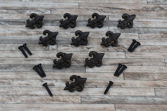 10x Vtg Cast Iron Fleur De Lis Shape Drawer Cabinet Door Gate Pulls Knobs Handle