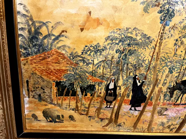 Listed Artist John Morris, Nuns on Horseback in Jungle~Framed Oil Painting~17x23 3